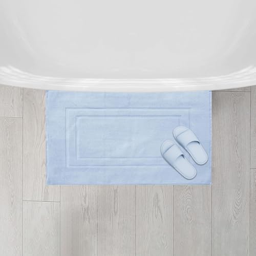 Feather & Stitch 2 Piece Towel Like Bath Mats (30x21 Inch) 100% Cotton Terry Bath Mats, Bathroom Shower Floor Mats [NOT A Bathroom Rug], Soft Absorbent Washable Mats - Sky Blue - color: Sky Blue