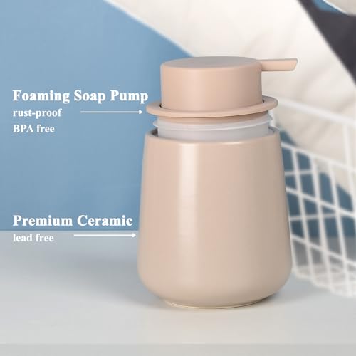 Bosilunlife Ceramic Foaming Soap Dispenser - 12Oz Bathroom Countertop Kitchen Dish Soap Pump Dispenser Foam Soap Dispenser - Khaki - color: Khaki