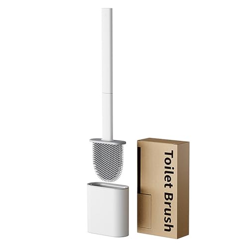RV Silicone Toilet Brush with TPR Bristles & Detachable ABS Handle Set, Landing & Wall Mountable Toilet Bowl Brush for Space-Saving RV Bathrooms Flexible 360°Deep Cleaners Brushes (White) - color: White