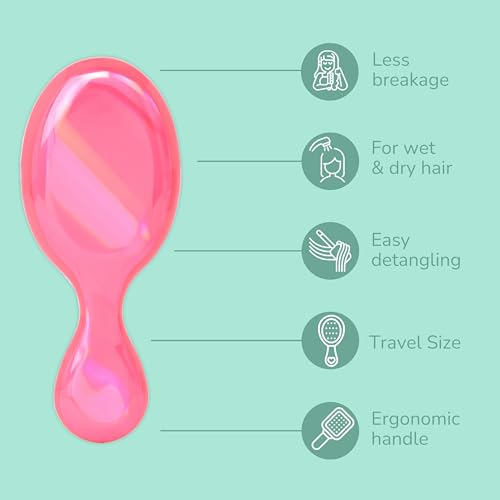 Wet Brush Mini Detangler Hair Brush for Gentle Knot Removal, Compact Travel Size, Soft Bristles for Pain-Free Detangling, Less Breakage, Works on All Hair Types, Limited Edition, Prismatic Glow Pink - color: Prismatic Glow Pink