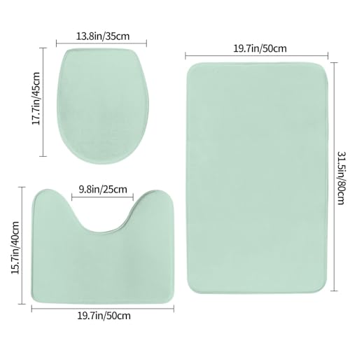 Bathroom Rugs Set 3 Piece Minimalist Solid Light Green Bath Rug Mat Set, Non Slip Absorbent Bathroom Decor Mat, Toilet Lid Cover & U Shaped Contour Rug - color: Light Green, size: 1'8" x 2'6" (Rectangular)