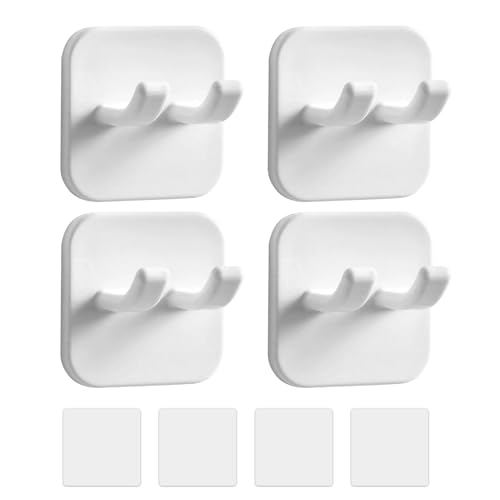 4 Pcs Razor Holder for Shower, Self Adhesive Shaver Hooks Waterproof for Wall 2025 Removable & Reusable Loofah Hanger Hooks Holder for Towels Accessories, Kitchen, Bathroom Use (White) - size: Large White-4PCS
