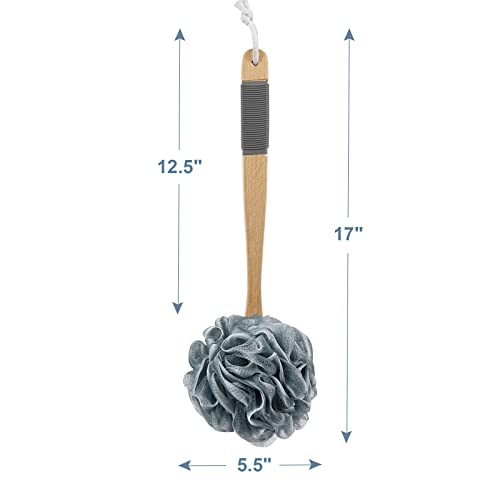 AmazerBath Shower Sponge Loofah Back Scrubber, PE Soft Mesh Loofah Body Scrubber with Long Wooden Handle, Bath Sponge for Men Women (Gray) - style: Gray