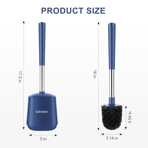 SetSail Toilet Brush and Holder, Self Closing Lid Toilet Bowl Brushes Holder and Extra Long Handle Ventilated Toilet Brush Set for Bathroom Cleaning, Nylon Bristles, 2 Packs-Dark & Blue - color: Dark Blue, size: 2 packs