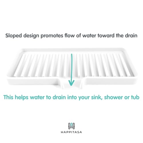 Silicone Soap Dish Tray and Sponge Holder with Drain Chute, Rectangular, Kitchen and Bathroom Sink Organizer (Black, 9"x3.5") - color: Black, size: (MD) 9"x3.5"
