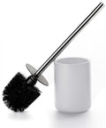 Ceramic Toilet Brush & Holder Set - Freestanding Deep-Cleaning Toilet Bowl Cleaner Brush, Stainless Steel Handle, Small & Sturdy for Storage, Easy to Clean, Non-Scratching - color: Matt White