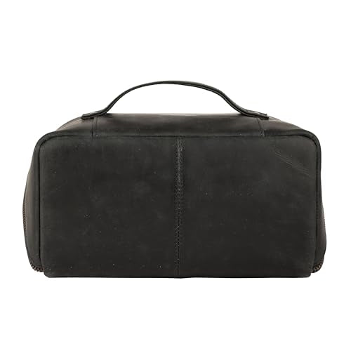 KomalC Luxury Leather Men’s Toiletry Travel Bag – Handmade Shaving Kit with Waterproof Interior, Spacious Storage & Carry Handle – leather travel Kit Bag for Men & Women (Black) - color: Black