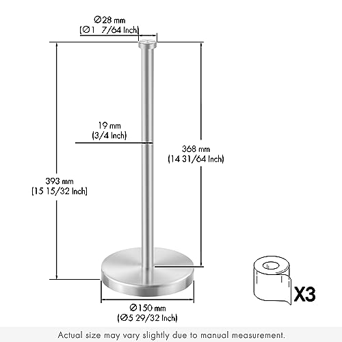 KES Toilet Paper Storage Stand, Freestanding Bathroom Toilet Paper Holder Storage for 3 Rolls SUS304 Stainless Steel Brushed Nickel, BPS201S39-2