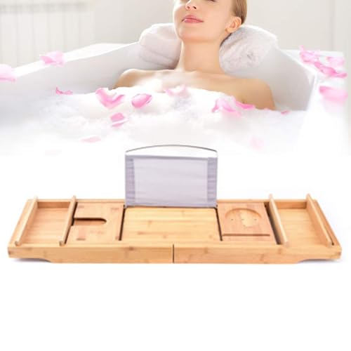 Bath Caddy Tray Bamboo Bathtub Tray Caddy Expandable with Wine Glass Holder and Book Stand