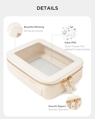 Travel Clear Makeup Bag Set, TSA Approved Cosmetic Bag Case with Zipper Portable Makeup Pouch Toiletry Bag Traveling Cosmetic Organizer Storage Bag Car Organizer Car Essentials - color: Mini+Large Beige