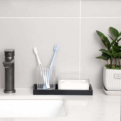 Silicone Bathroom Vanity Tray Dish Soap Holder Sink Organizer, Black | 2 Pack, Thickened Silicone, Easy to Clean, Waterproof, Non-Slip, for Countertop, Kitchen, Bedroom, Dresser - color: Black, size: 2-Pack (7.9" x 4.0")