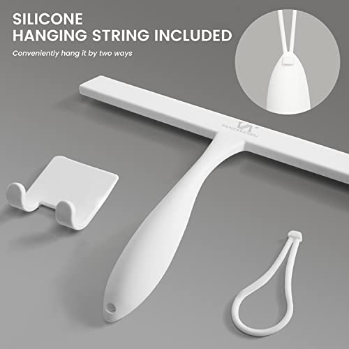 Shower Squeegee for Glass Doors, 11-Inch Silicone Squeegee with Non-Slip Handle and Adhesive Hook for Bathroom, Mirror, Tile, Car Window (White) - color: White