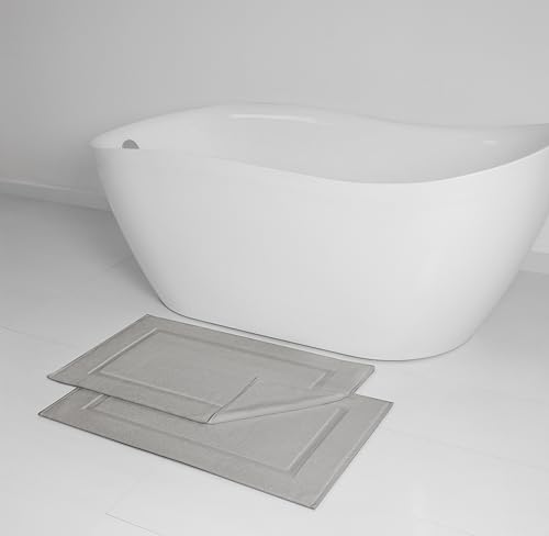 Casual Living Grey Cotton Bath Mats Set of 2 Towel Mats for Bathroom Floor Banded Rugs Soft Absorbent Ring Spun Cotton Washable Essentials Bathroom Shower Accessories, 34-inch x 21-inch, Grey - color: Grey