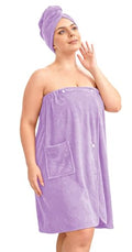 Women’s Plus Size Towel Wrap with Hair Towel (2XL-4XL), Oversized Shower Body Wrap Bathrobe, Soft Quick-Dry Hair Drying Towel for Spa Use Light Purple - color: Light Purple, size: 2XL-4XL
