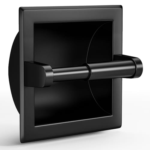 POKIM Matte Black Recessed Toilet Paper Holder/Tissue Paper Holder Stainless Steel Toilet Paper Holder in Wall for Bathroom Accessories Rear Mounting Bracket Included - color: Matte Black, size: Recessed