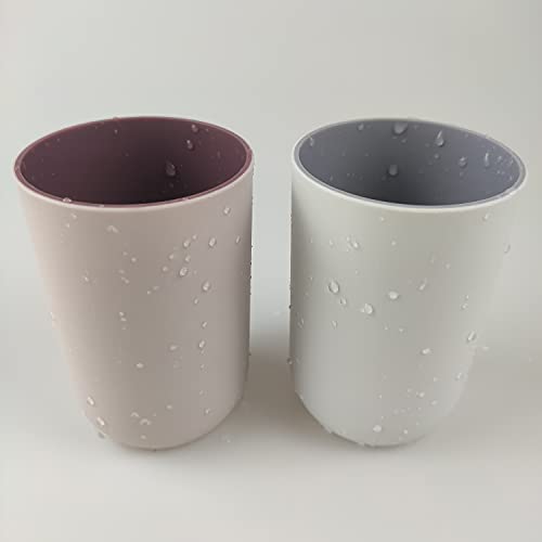 Unbreakable Reusable Drinking Cups Set of 2 Colors, Plastic Toothbrush Cup Tumblers 300 ml/10.5 oz, Dishwasher Safe (Light pink & Light gray) - color: Light pink & Light gray
