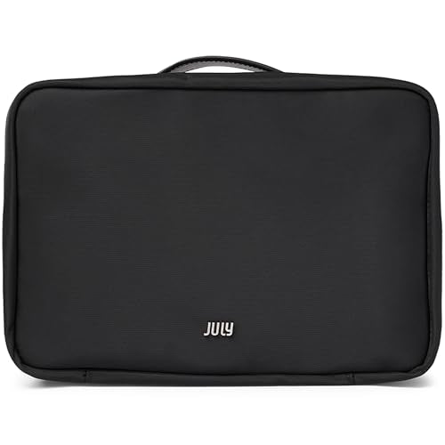 July Hanging Toiletry Bag with Hidden Hook, Clear & Leak-Resistant PVC Pocket, Toothbrush Tab, Water-Resistant Nylon and Leather Trims - Travel Essentials Bag, Bathroom Travel Organizer - Black - color: Black
