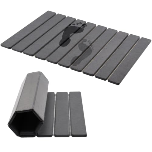 Stone Bath Mat,24 x 15.4 Inch Non-Slip Diatomaceous Earth Mat,Quick Dry Stone Bath Mat for Bathroom,Rollable Super Absorbent Drying Mat for Bahtroom Shower Floor, Dark Grey - color: Dark Grey