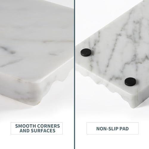 Soap Holder, Marble Soap Dish for Shower, Bar Soap Holder with Water Ripple Design, Easy Cleaning Soap Saver for Kitchen Sink，Bathroom, Executive Italian Natural Stone Soap Tray(Bianco Carrara) - color: Bianco Carrara