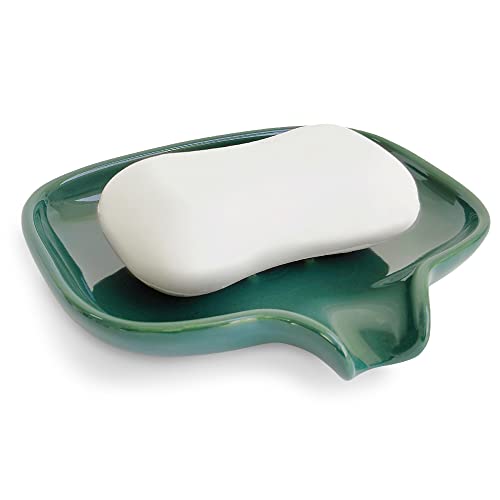 Multi-Color Ceramic Soap Dish for Kitchen or Bathroom, Easy to Clean, Self Draining Soap Holder, Keeps Soap Dry (Green) - color: Green