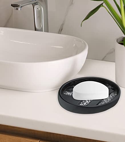 Zahari Home Sinatra Soap Dish Unique Design Stylish Bling Glass Mosaic Décor Soap Bar Holder, Black - color: Sinatra Black