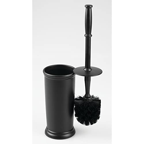 mDesign Toilet Bowl Brush and Holder - Covered Bathroom Toilet Brush - Standing Toilet Bowl Scrubber in Modern Holder - Compact, Space Saving, Deep Cleaning Brush for Toilet - Hyde Collection - Black - color: Black