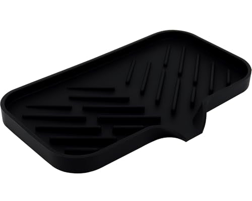 Yasmen Silicone Bathroom Soap Dishes, Sink Sponge Holder for Kitchen, Rubber Soap Dish with Drain, Shower Soap Sponge Tray, Sink or Counter Organizer, for Bar Soap, Bottle, Dish Soap Dispenser-Black - color: Black, size: L(9.5"×5.1" )