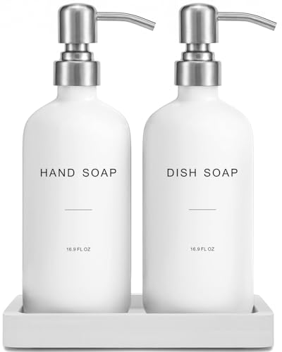 Prus Waso White Soap Dispenser for Kitchen Sink, Dish and Hand Soap Dispenser with Silver Stainless Steel Pump, Perfect for Kitchen Decor and Accessories. (Silver & White) - color: Hd Silver Pump & White Bottle