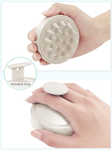 HEETA Scalp Massager Hair Growth, Soft Silicone Scalp Scrubber Shampoo Brush for Exfoliation, Dandruff Removal Head Massage Stress Relax, Wet & Dry Use for Thick Thin Curly Hair Care, Beige - color: Beige