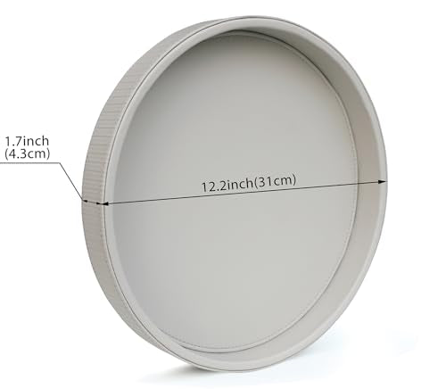 HofferRuffer Round Decorative Tray, Faux Leather Vanity Tray Decor, Decorative Catchall for Perfume, Bathroom Valet, Nightstand or Dresser (Grey Stripe, Round-12" x 12" x 1.6") - color: Grey Stripe