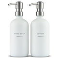 MaisoNovo Soap Dispenser 2-Piece Set | 16.9oz White Bottles with Silver Stainless Steel Pump Core - color: White/Silver