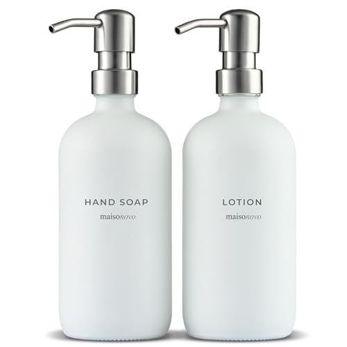 MaisoNovo Soap Dispenser 2-Piece Set | 16.9oz White Bottles with Silver Stainless Steel Pump Core - color: White/Silver