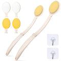 LFJ 19" Long Handle Shower Sponge Brush Set, 3 in 1 Body Brush, Bath Sponge and Lotion Applicator Improved Skin Health, Suitable for Men and Women (White Brush-2P) - size: 2P