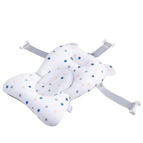 Baby Bath Cushion Pad Newborn Bathtub Mat Infant Bath Supporter Net Baby Bathtub Pillow Non-Slip Floating Bathing Tub Seat (White Star, 28cm*43cm*26cm) - color: White Star