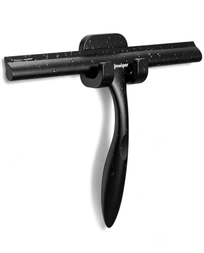Shower Squeegee for Glass Doors, 10 in Bathroom Squeegee with Adhesive Hook | Mutil-Purpose Window Squeegee for Shower Glass, Tile Walls, Car Cleaning, Ergonomic Handle, Silicone Streak Free Squeegees - color: All Black