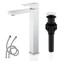 KENES Chrome Bowl Vessel Sink Facuet Single Handle Tall Bathroom Sink Faucet Bathroom Vanity Faucet Basin Mixer Tap with Water Supply Lines and Pop Up Sink Drain, LJ-9031A-5 - color: Chrome, size: Tall