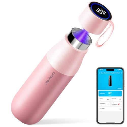 VSITOO S1 Pro 15oz Insulated Stainless Steel Self-Cleaning Water Bottle | Mini 15oz Insulated Bottle With Auto Self-Cleaning, App or Touchscreen Control, Temp Display, 30-Day Battery & 24H Cold - color: Pink, size: 15 Ounces