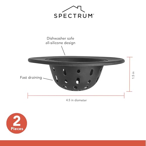 Spectrum Silicone Sink Strainer 2-Pack - Flexible Kitchen Sink Drain Strainer, Fits Standard Sinks, Drain Guard Catch Food Debris for Sink Protection, Easy Removal, Dishwasher Safe, Black - color: Black, size: 2 Pack