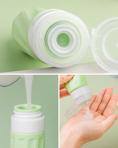 Mrsdry Travel Size Toiletries 10 Pack, TSA Approved 3oz & 1oz Silicone Refillable Containers with Clear Travel Bag - color: Water Green, size: 3oz bottle 1oz jar