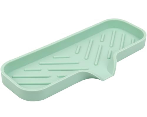 YASMEN Silicone Bathroom Soap Dishes, Sink Sponge Holder for Kitchen, Rubber Soap Dish with Drain, Shower Soap Sponge Tray, Sink or Counter Organizer, for Bar Soap, Bottle, Dish Soap Dispenser- Green - color: Green, size: M(9"×3.15" )