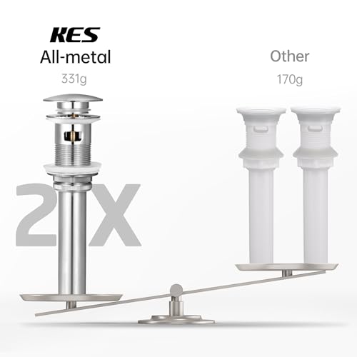 KES Bathroom Vessel Vanity Sink Pop Up Drain Stopper with Overflow for 1.6"-1.9" Sink Hole, All Metal Rustproof Brass and 304 Stainless Steel, Brushed Nickel, S2008A-BN - color: Brushed Nickel, style: With Overflow, 1 Pack