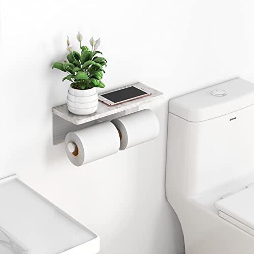 Brushed Nickel Toilet Paper Holder with Shelf, New Upgrade Double Toilet Paper Holder with Storage, Marble Roll Toilet Paper Wall Mount for Bathroom Washroom - color: Brushed Nickel Double
