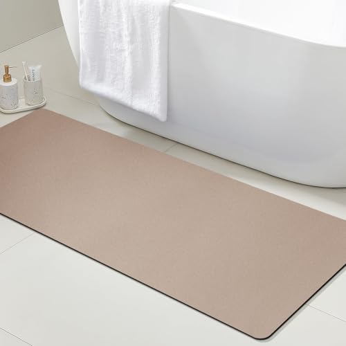 ACCUMTEK Non Slip Bath Mat, Thin Bathroom Rugs Fit Under Door, Quick Dry Bath Mats, Machine Washable Bath Rugs for Bathroom, Bathtub & Kitchen, Bathtub & Kitchen, Taupe/Solid/48 x20 - color: Taupe, size: 1'8" x 4' (Rectangular)