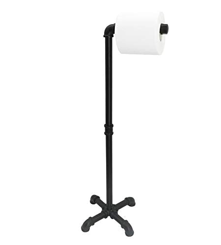 OVOV Industrial Freestanding Toilet Paper Holder Metal Rustic Paper Roll Holder Stand for Bathroom Storage Organization (Black) 24.8"