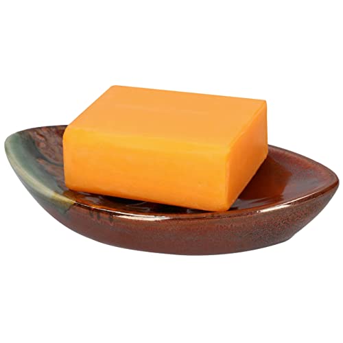 Ceramic Soap Dish with Self Draining Tray for Bathroom, Kitchen (Reddish Brown) 6.25 x 3.75 x 1 inches (LxWxH) 1111 LungMongKol Shop 016 - color: Reddish Brown