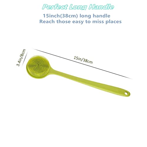 Long Handle Silicone Body Scrubber for Shower, Dual-Sided Back Scrubber Brush with Soft Bristles&Massage Nodes, Exfoliating Bath Brush for Hard to Reach Areas, Easy to Clean & Quick Dry, for Daily Use - color: Green