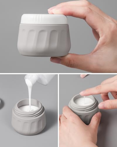 Mrsdry Travel Size Toiletries 8 Pack, TSA Approved 3oz Silicone Squeeze Bottles & Cream Jars with Clear Travel Bag - color: Proper Gray, size: 3oz bottle 3oz jar