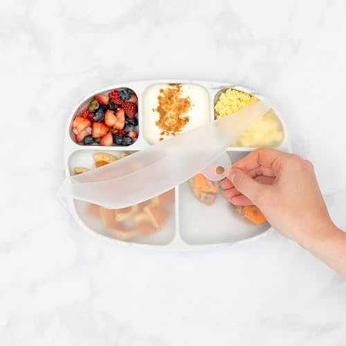Bumkins Toddler and Baby Suction Plate, Divided Grip Dish Cover for Babies and Kids, Baby Led Weaning, Feeding Supplies, Store and Label Leftovers, Food Prep Portions, Fits Bumkins Large Tray - color: A2 Lg GD Lid