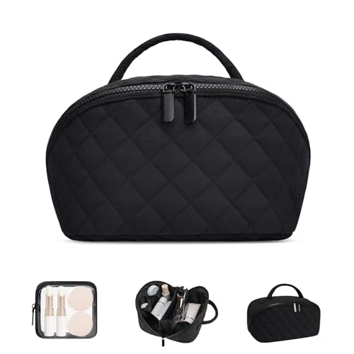 honitty Makeup Bag, Quilted Makeup Bag, Puffy Travel Make up Bags, Cosmetic Organizer Bag, Waterproof Toiletry Bag for Women - color: Black