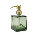 Square Bathroom Soap Dispenser Green Bottle with Brushed Gold Pump, Retangle Cube 8.4 oz Glass Bottles with Stainless Steel Pump Hand Liquid Soap Dispenser Kitchen - color: Green and Brushed Gold Pump, size: 8.4oz-Square